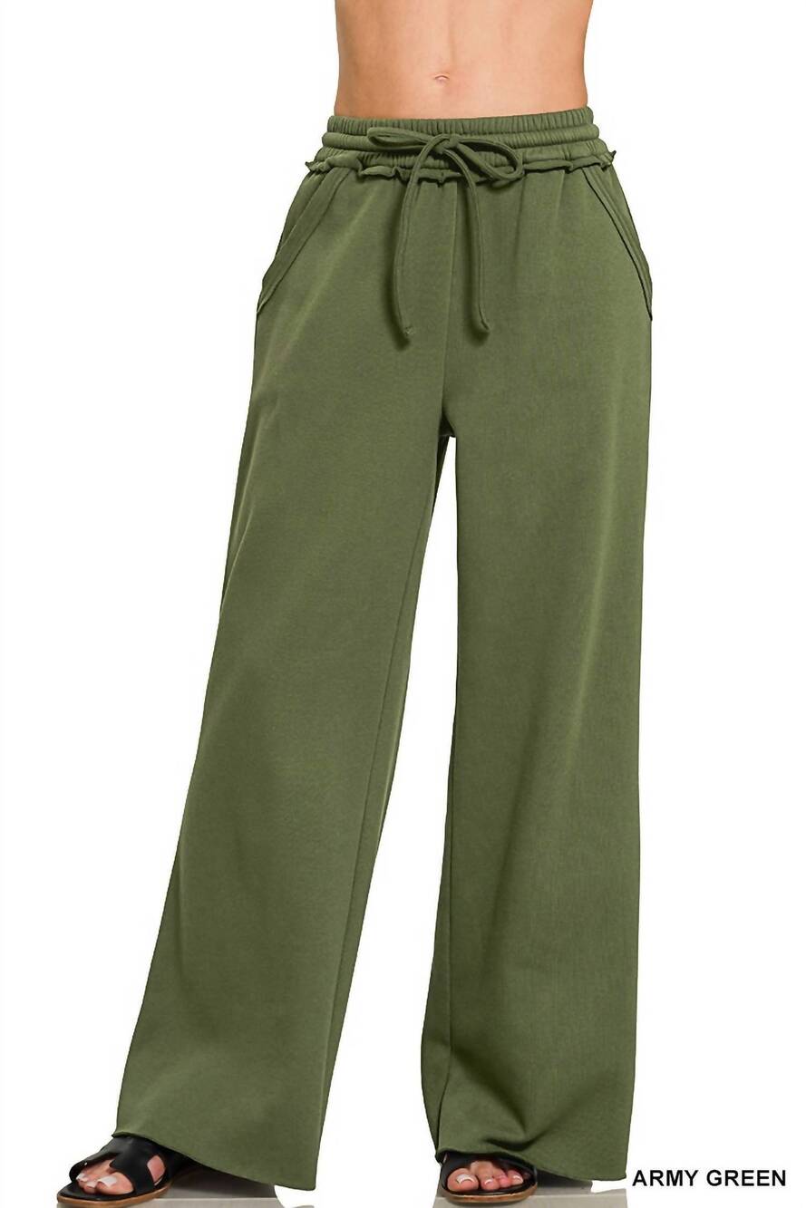 NEW ZENANA fleece exposed sweatpants in army green